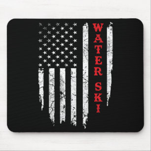 Water Ski Distressed American Flag July 4th Water Mouse Pad