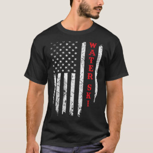 Water Ski Distressed American Flag July 4th Water T-Shirt