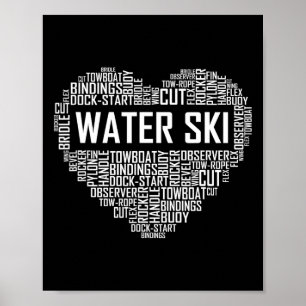 Water Ski Heart Lover Gift Waterski Love Gifts Ski Poster