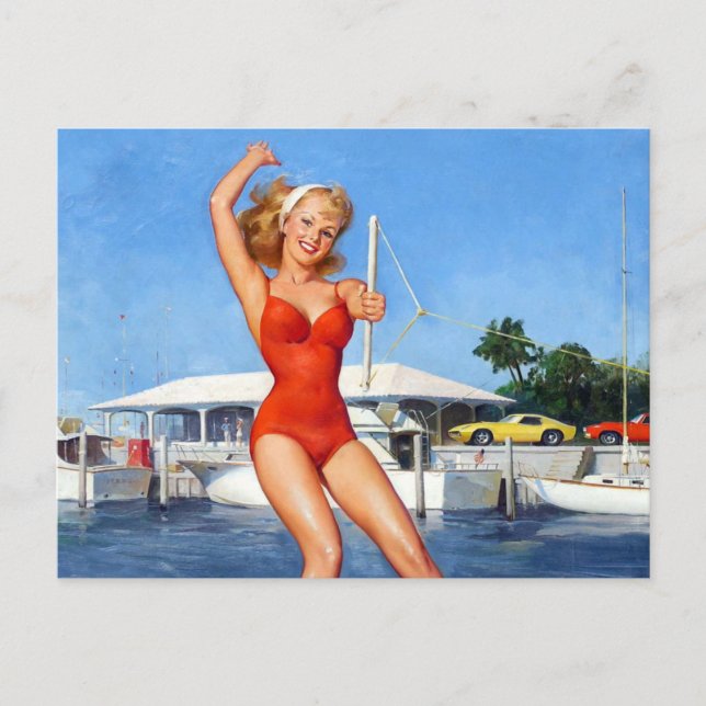 Water Ski Pin Up Postcard (Front)