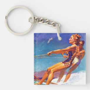 Water Skier by McClelland Barclay Key Ring