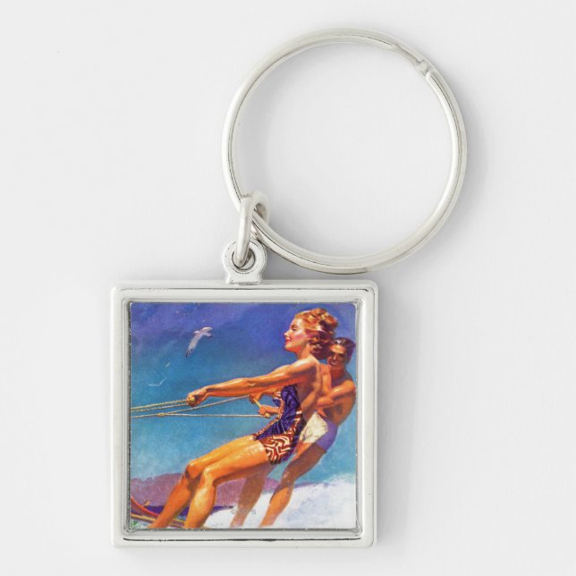 Water Skier by McClelland Barclay Key Ring (Front)