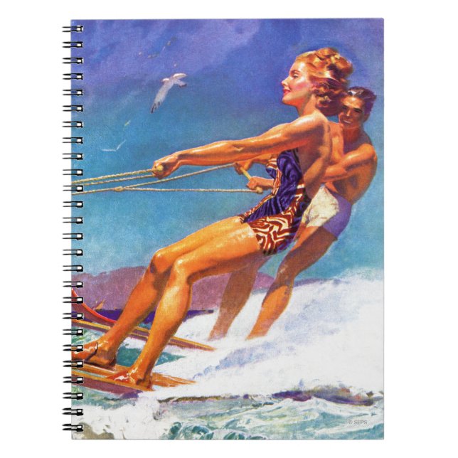 Water Skier by McClelland Barclay Spiral Notebook (Front)