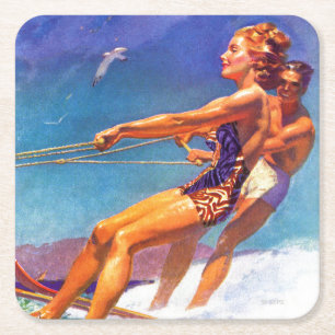 Water Skier by McClelland Barclay Square Paper Coaster