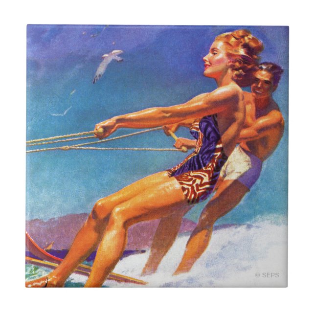 Water Skier by McClelland Barclay Tile (Front)