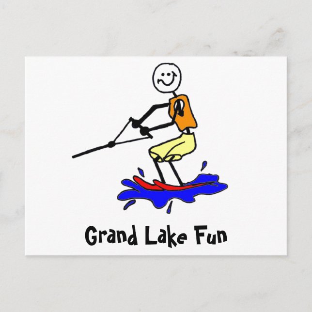 Water Skiing at Grand Lake Postcard (Front)