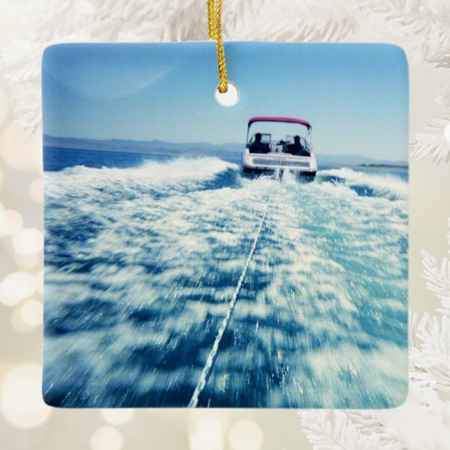 Water Skiing Behind Speed Boat Ceramic Ornament (Water Skiing Behind Speed Boat Ceramic Ornament)