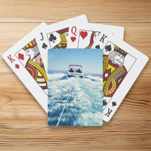 Water Skiing Behind Speed Boat Vertical Photo Playing Cards