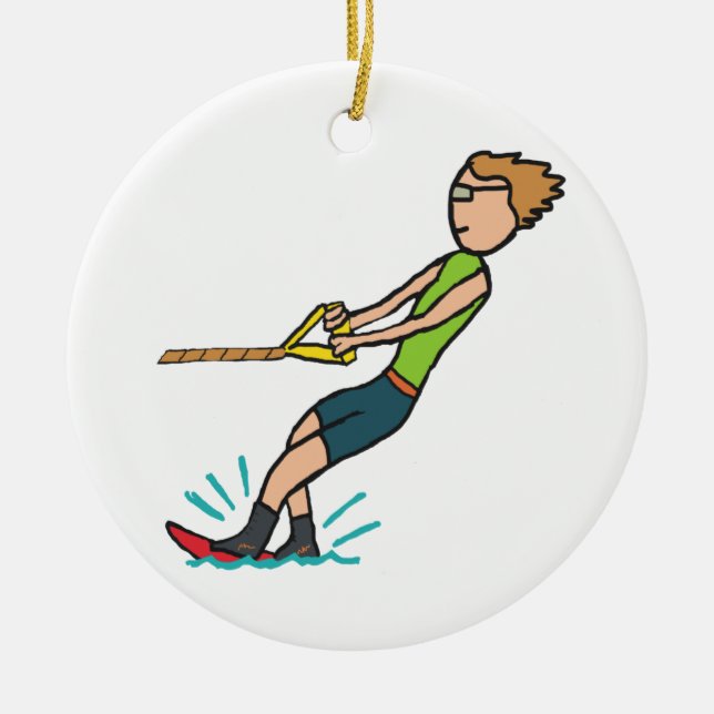 Water Skiing Ceramic Tree Decoration (Front)