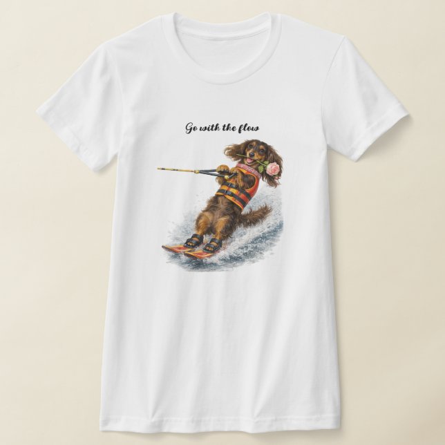 Water Skiing Dachshund T-Shirt (Laydown)