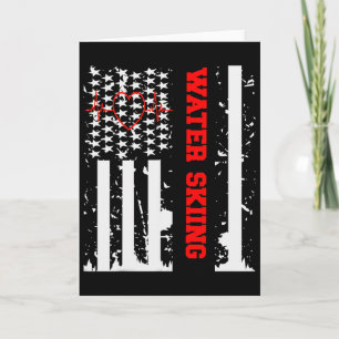 Water Skiing Graphic With Vintage Usa Flag For Wom Card