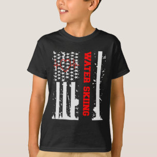 Water Skiing Graphic With Vintage Usa Flag For Wom T-Shirt