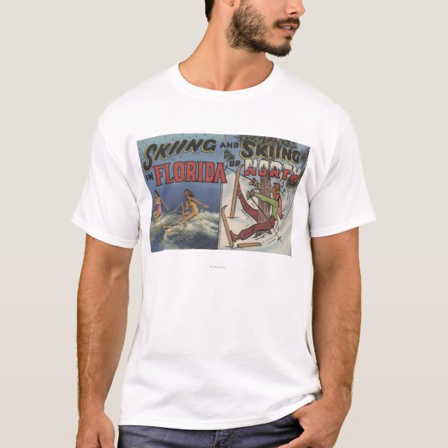 Water Skiing in Florida vs. Snow Skiing up North T-Shirt (Front)