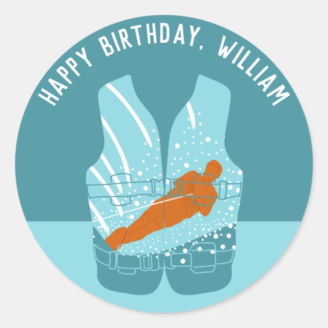 Water Skiing Life Jacket Graphic Personalised Classic Round Sticker (Front)