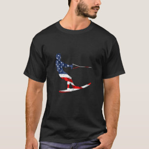 Water Skiing Sport USA Retro American Flag 4Th Of T-Shirt