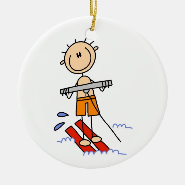 Water Skiing Stick Figure Ceramic Tree Decoration (Front)