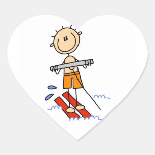 Water Skiing Stick Figure Heart Sticker
