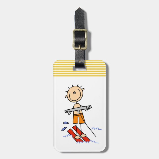 Water Skiing Stick Figure Luggage Tag (Front Vertical)