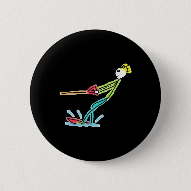 Water Skiing Stickman  6 Cm Round Badge (Front)