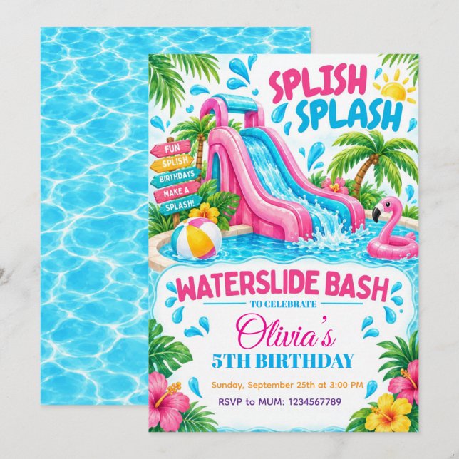 Water Slide Bash Summer Birthday Invitation (Front/Back)