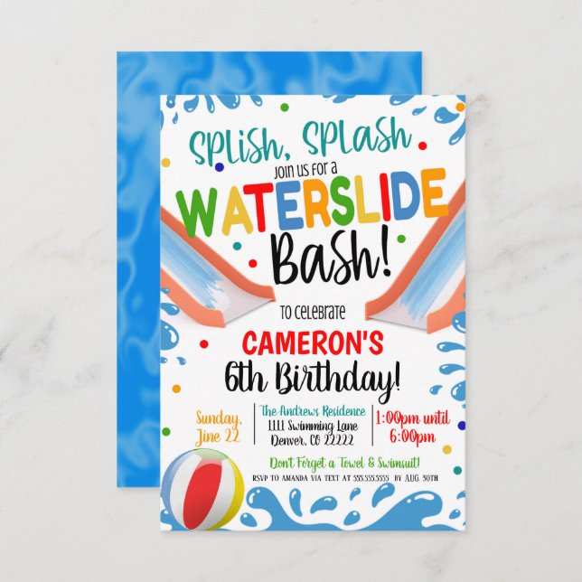 Water Slide Party Invitation (Front/Back)