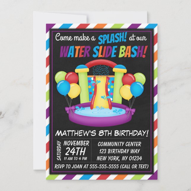 Water Slide Party Invitation Summer Birthday Party (Front)