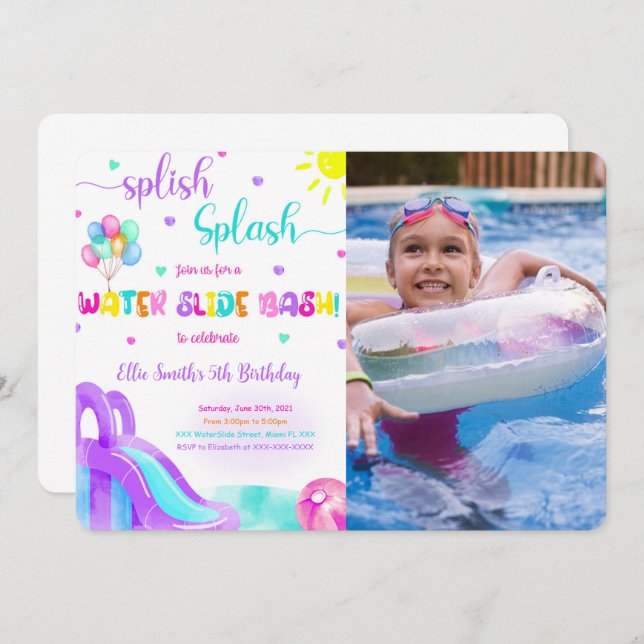 Water Slide Photo Invitation (Front/Back)