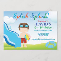 Water Slide Pool Party Birthday Invitation Boy