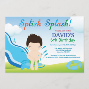 Water Slide Pool Party Birthday Invitation Boy