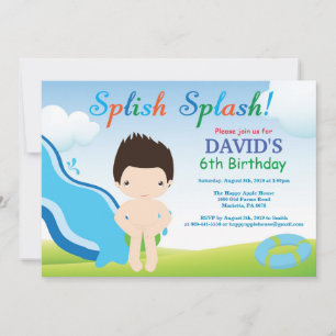 Water Slide Pool Party Birthday Invitation Boy
