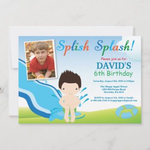 Water Slide Pool Party Birthday Invitation Boy