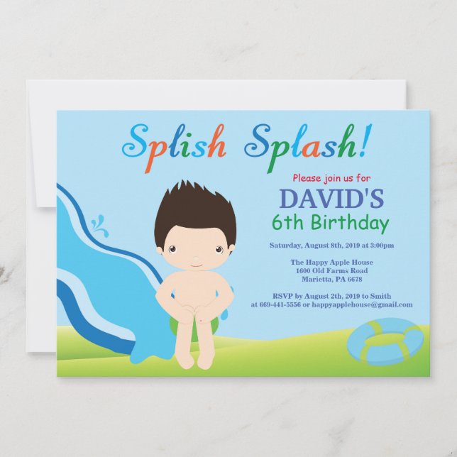 Water Slide Pool Party Birthday Invitation Boy (Front)