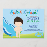 Water Slide Pool Party Birthday Invitation Boy
