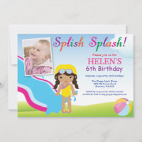 Water Slide Pool Party Birthday Invitation Girl