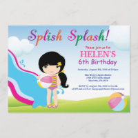 Water Slide Pool Party Birthday Invitation Girl