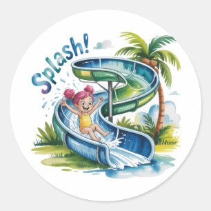 Water Slide Splash Girl Birthday Party Classic Round Sticker