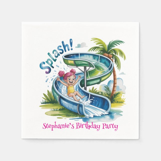 Water Slide Splash Girl Birthday Party Napkin (Front)