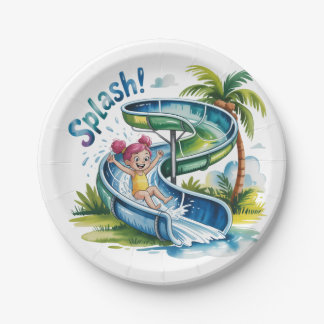 Water Slide Splash Girl Birthday Party Paper Plate