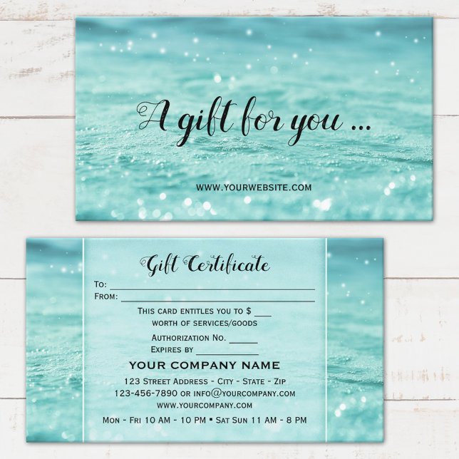 Water Sparkles Beauty Spa Gift Certificate Card (Creator Uploaded)