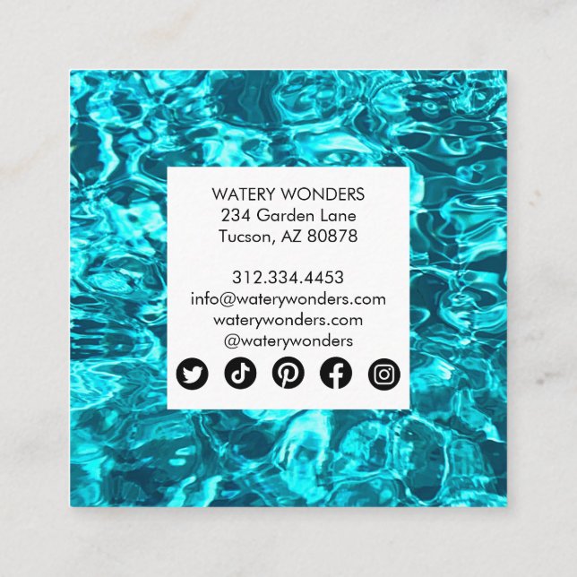 Water Sparkles Swimming Pool Cleaning Gardener Square Business Card (Back)