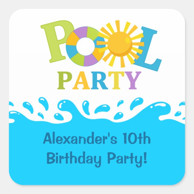Water Splash Boy Pool Party Birthday Sticker (Front)