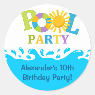 Water Splash Boy Pool Party Birthday Sticker