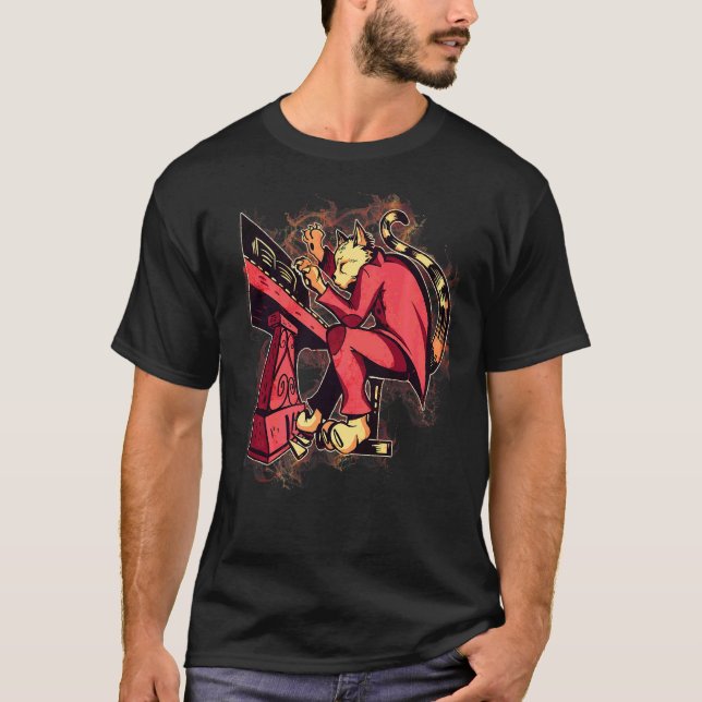 Water Splash Cat Playing Piano T-Shirt (Front)