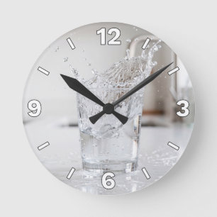 Water Splash Glass Refreshing Kitchen Home Decor Round Clock