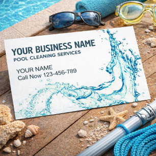 Water Splash QR Code Pool Cleaning Service  Business Card