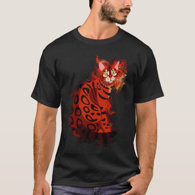 Water Splash Realistic Bengal Cat T-Shirt (Front)