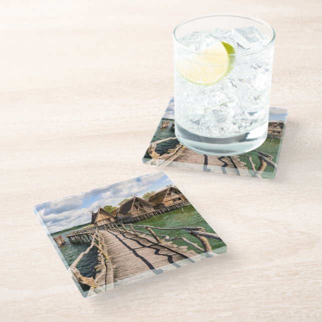 Water | Stilt Houses Over the Water Glass Coaster (Angled)