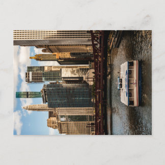 Water Taxi Passing Under Bridge Before Chicago Sky Postcard