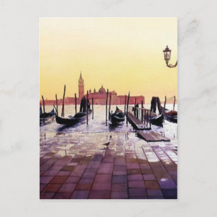 "Water Taxis" Gondola Scene Watercolor Postcard