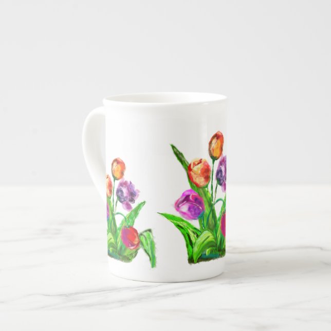 Water Tulips Bone China Mug (Front Left)